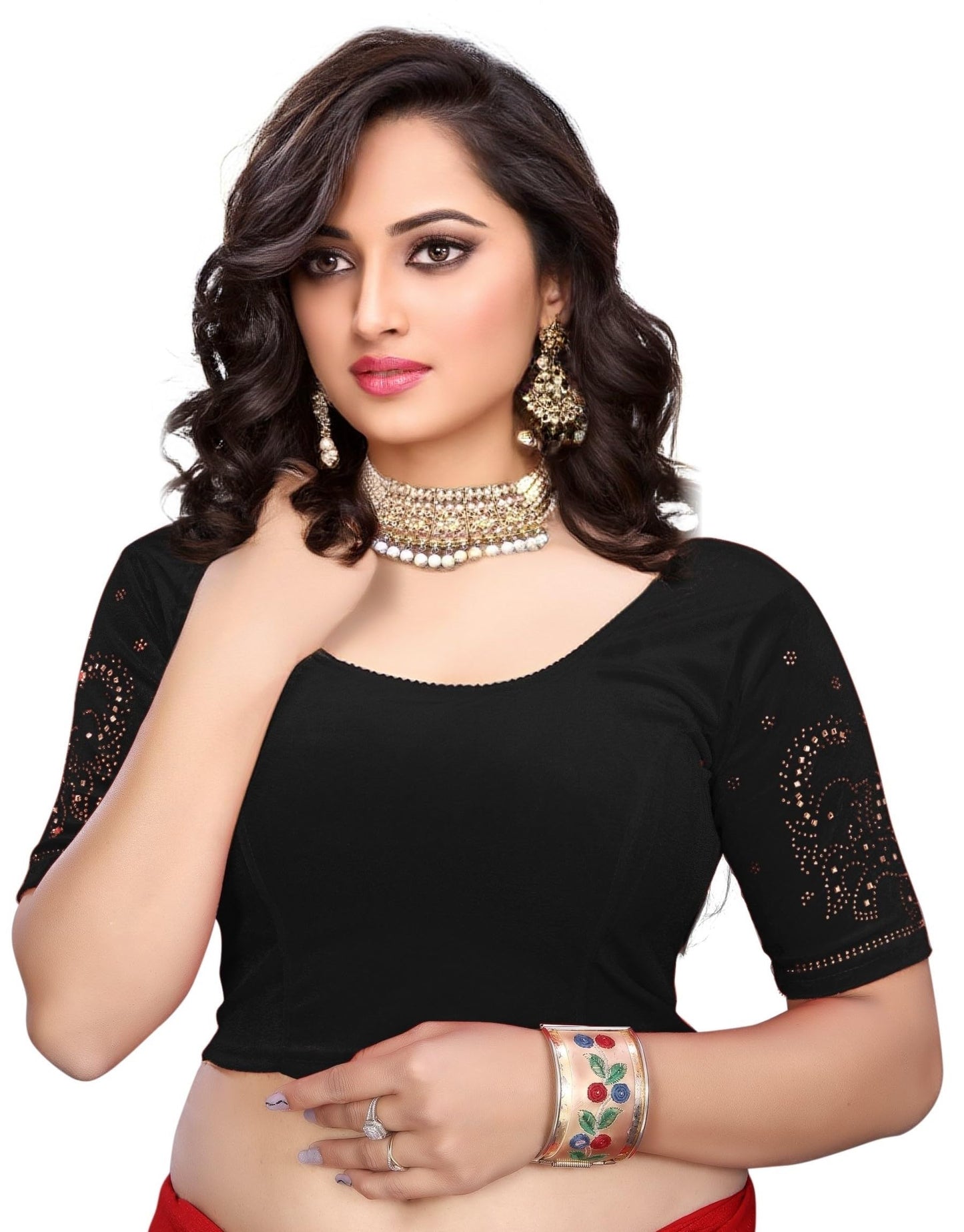 Velvet Blouse with Shimmering Golden Diamond Work