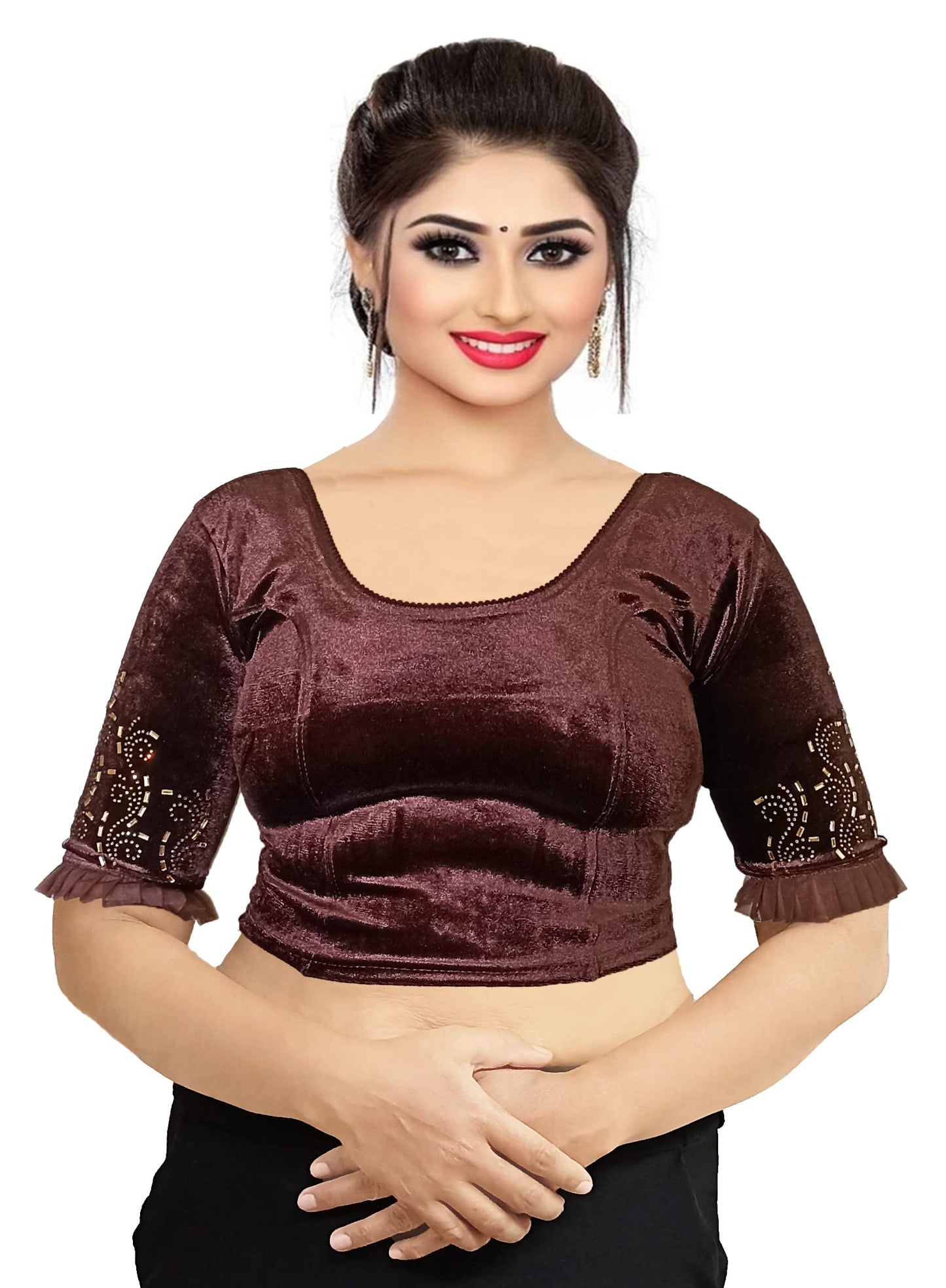 Partywear Soft Velvet Blouse with Stone Work
