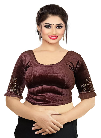 Partywear Soft Velvet Blouse with Stone Work