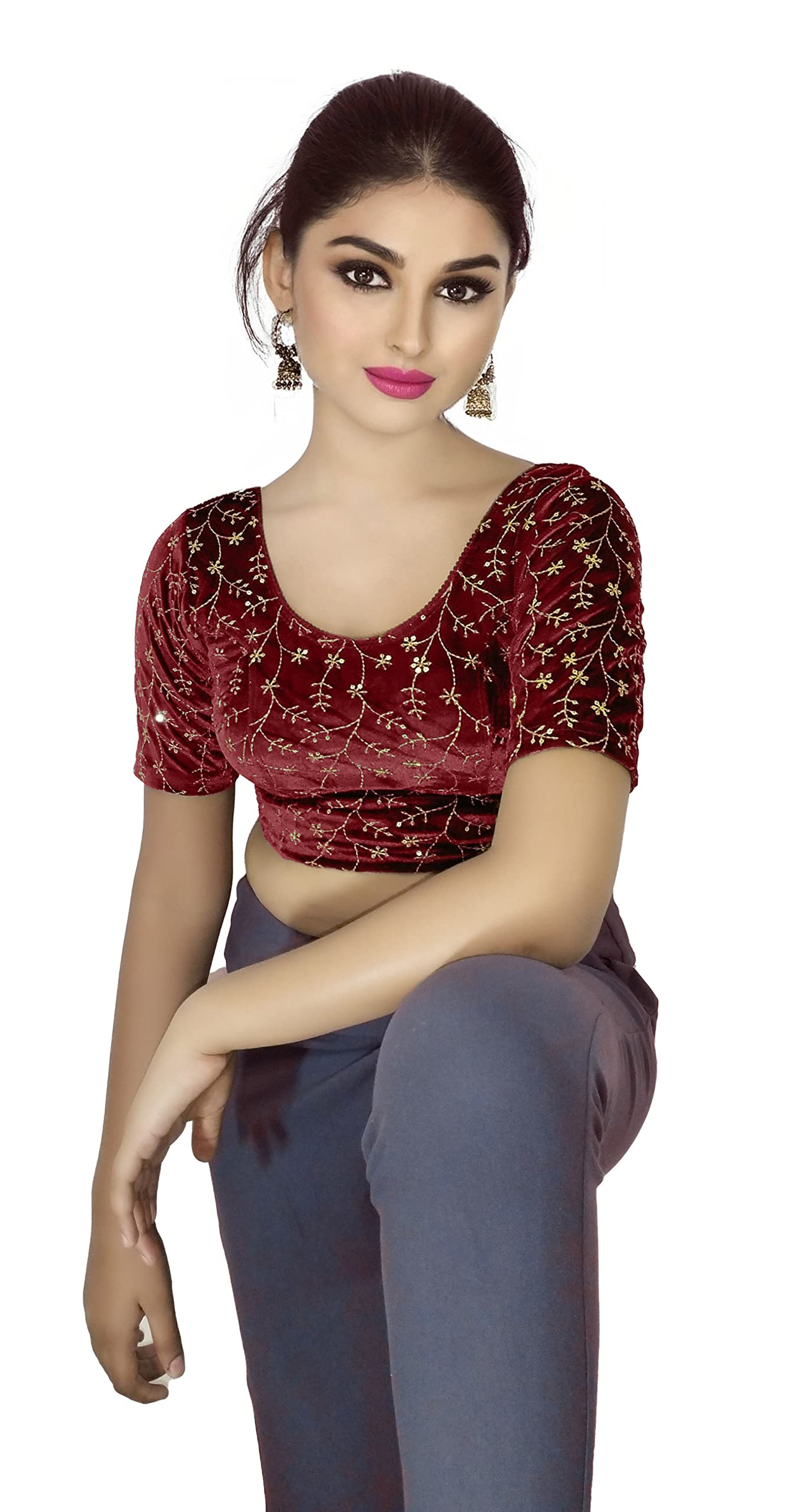 Velvet Saree Blouse with Golden Embroidery