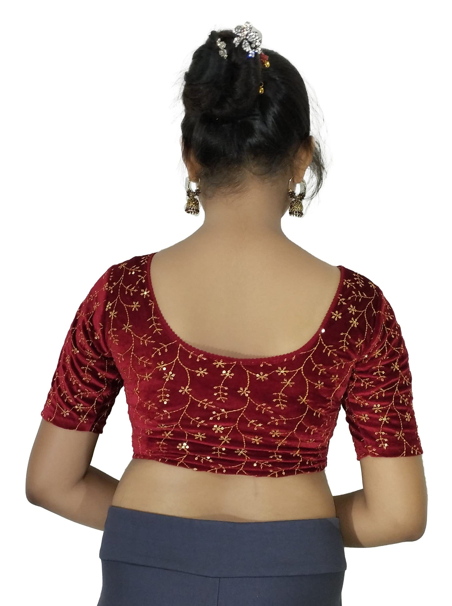 Velvet Saree Blouse with Golden Embroidery