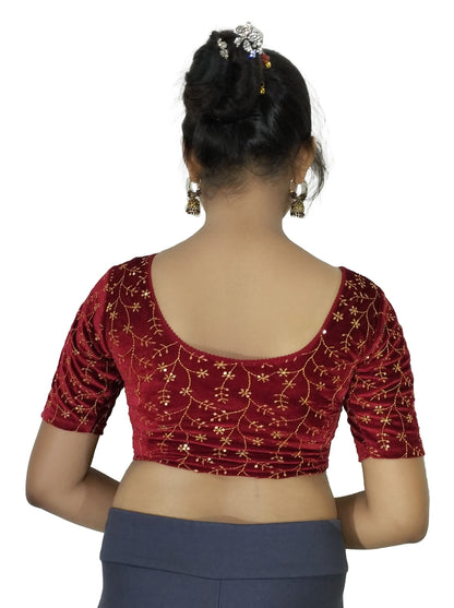 Velvet Saree Blouse with Golden Embroidery