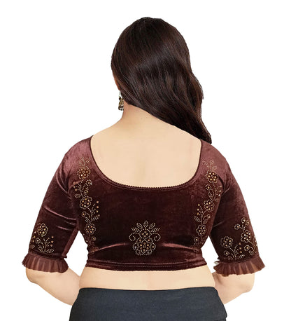 Partywear Soft Velvet Blouse with Stone Work
