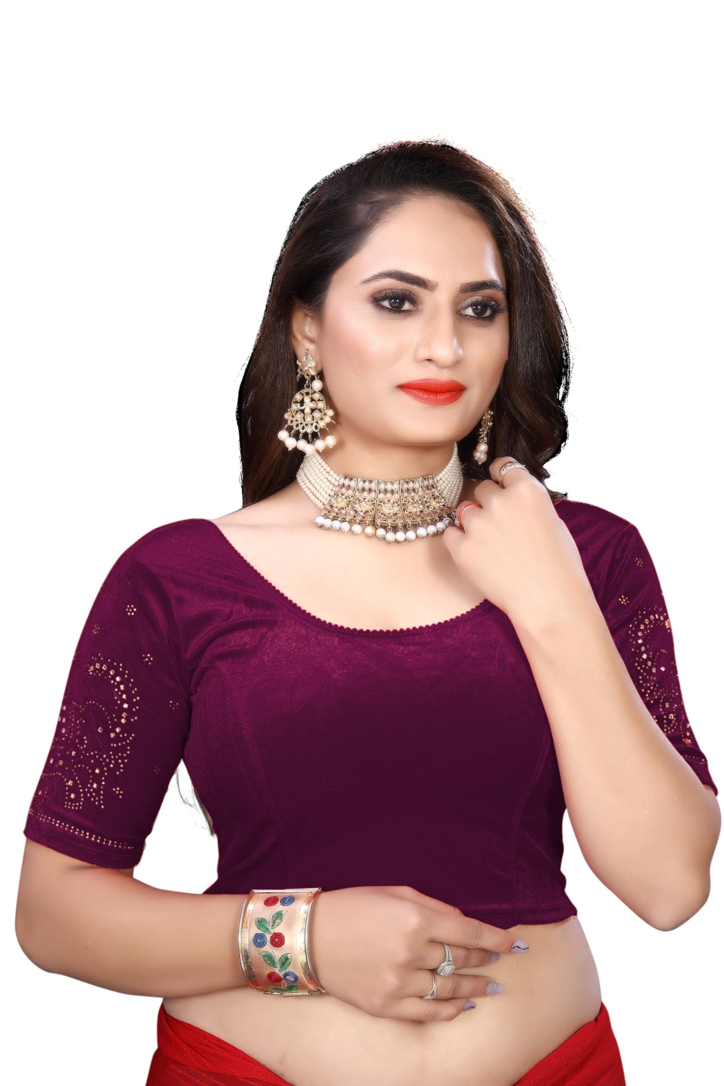 Velvet Blouse with Shimmering Golden Diamond Work
