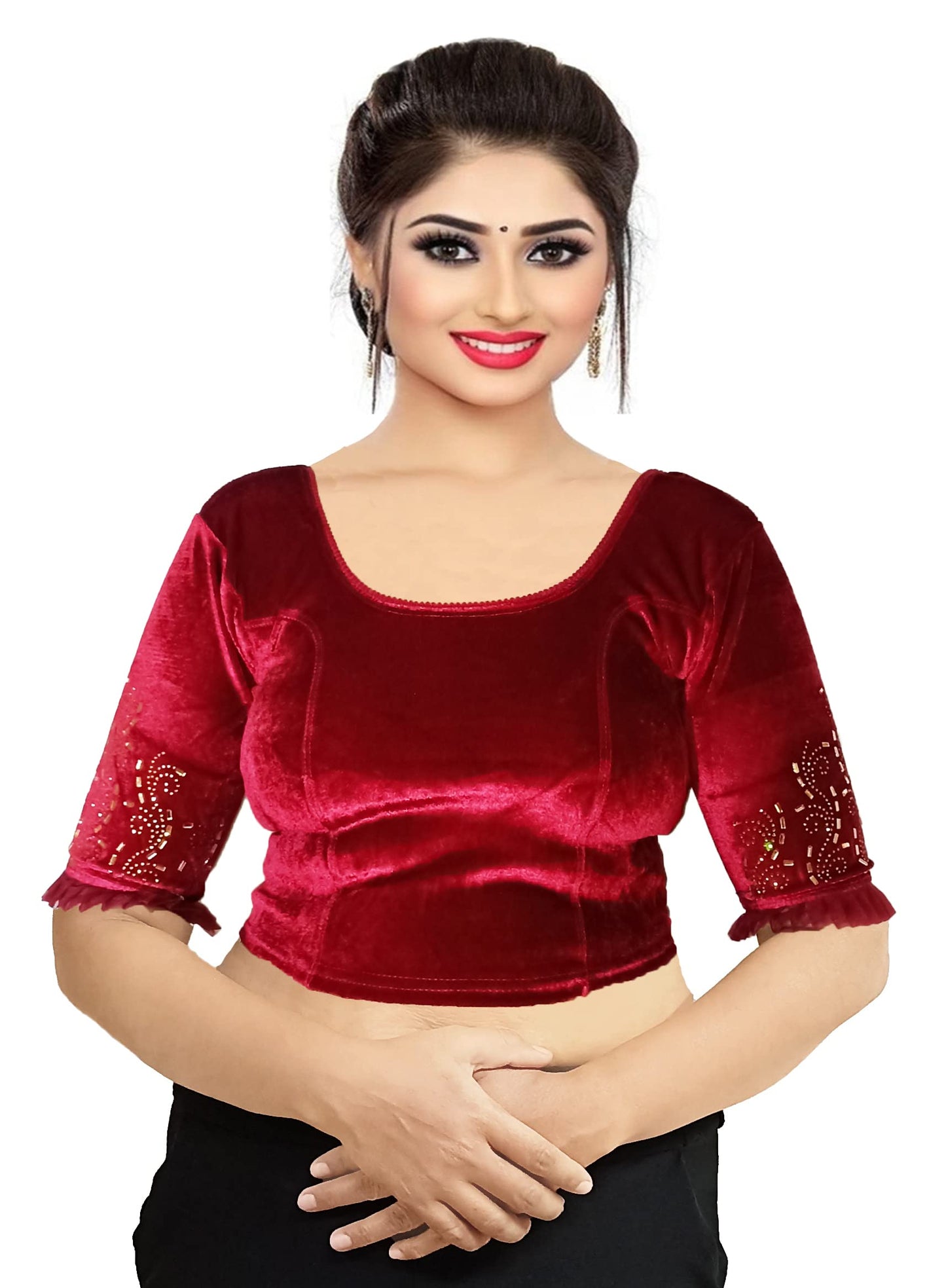 Partywear Soft Velvet Blouse with Stone Work