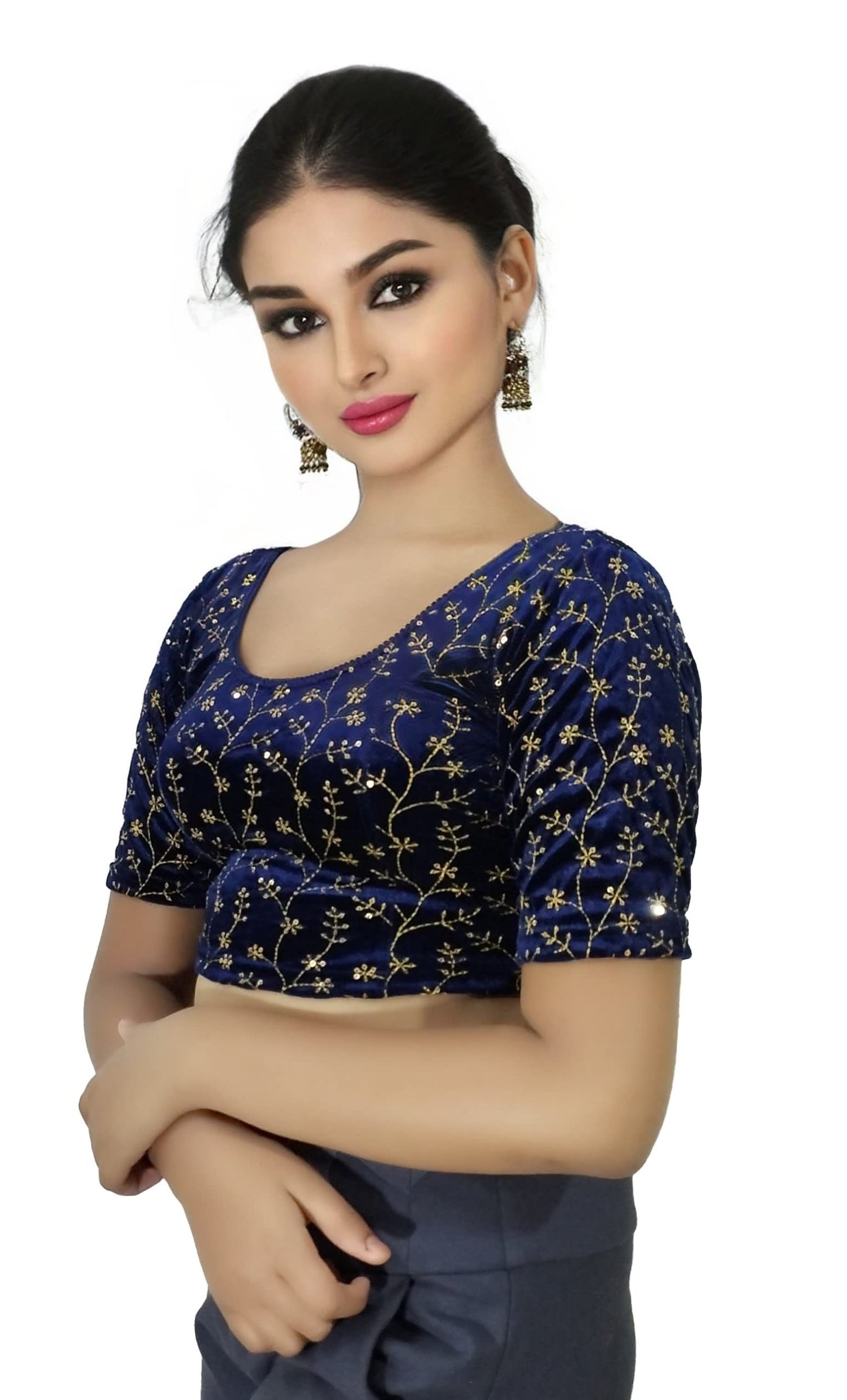 Velvet Saree Blouse with Golden Embroidery
