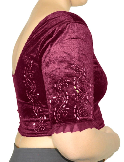 Partywear Soft Velvet Blouse with Stone Work