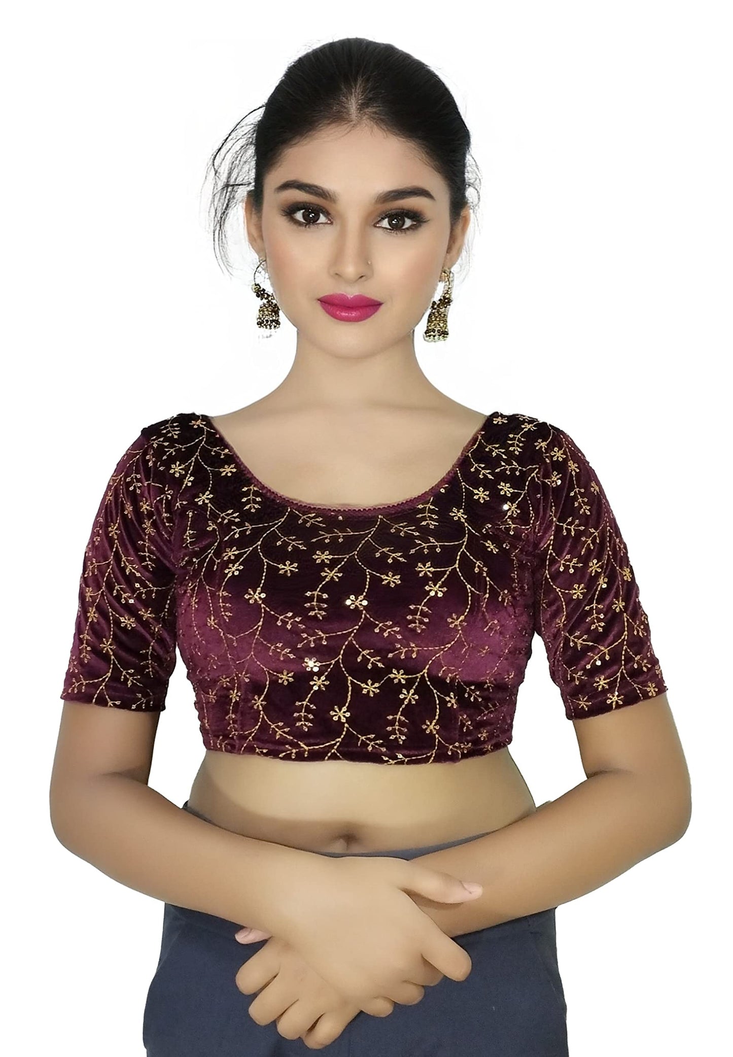 Velvet Saree Blouse with Golden Embroidery