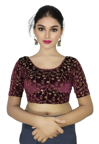Velvet Saree Blouse with Golden Embroidery