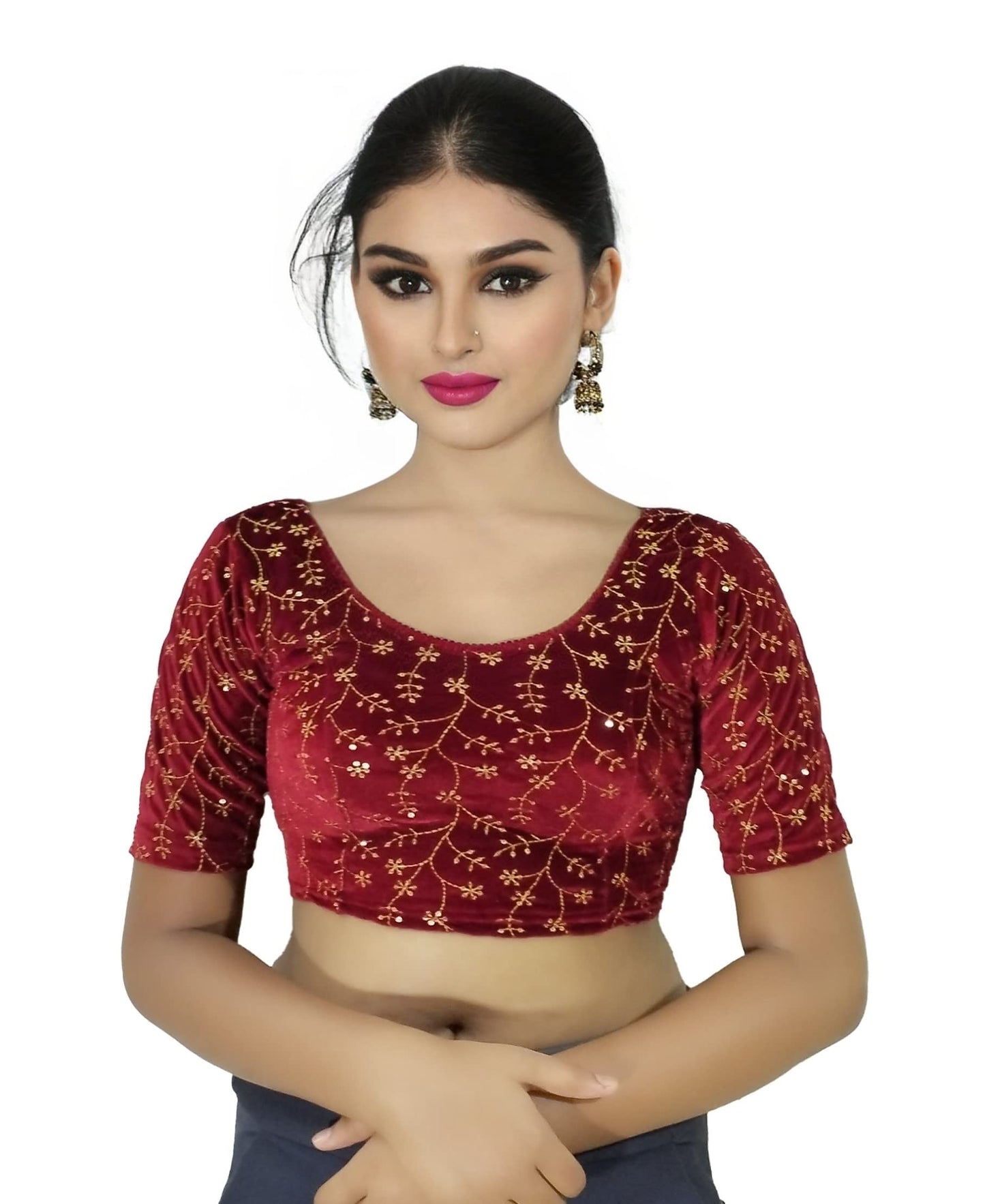 Velvet Saree Blouse with Golden Embroidery