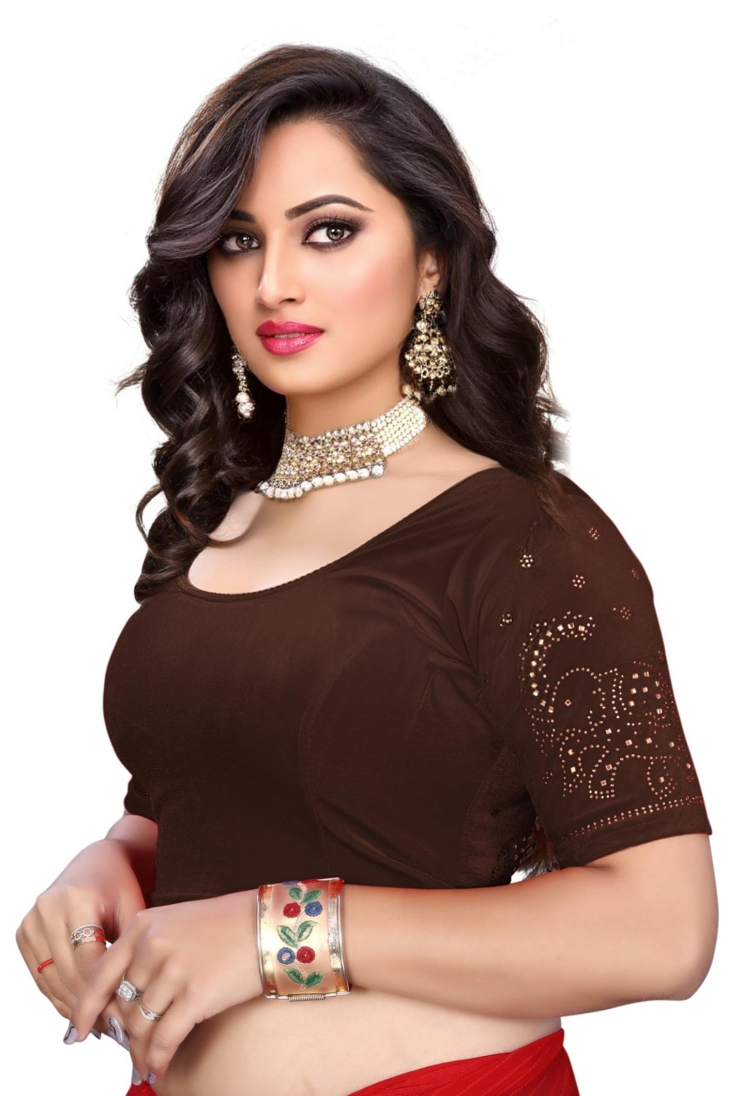 Velvet Blouse with Shimmering Golden Diamond Work