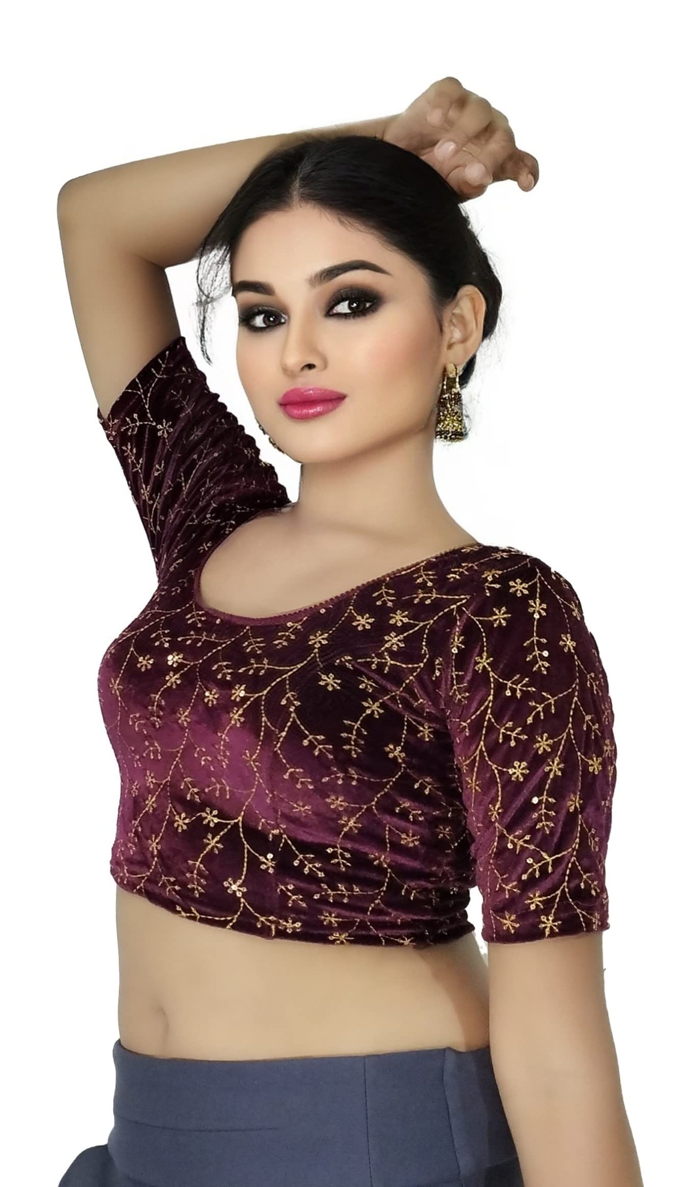 Velvet Saree Blouse with Golden Embroidery