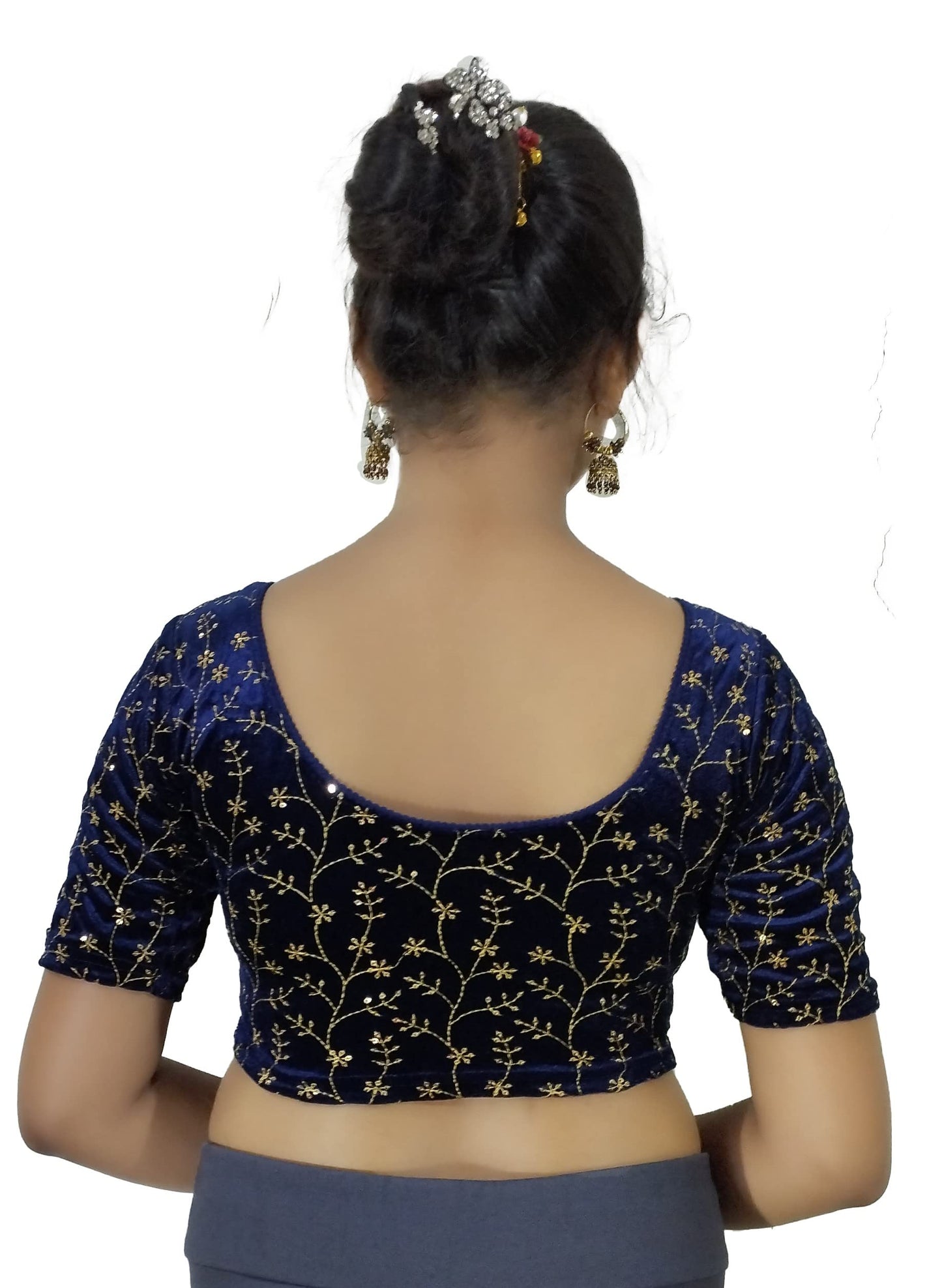 Velvet Saree Blouse with Golden Embroidery