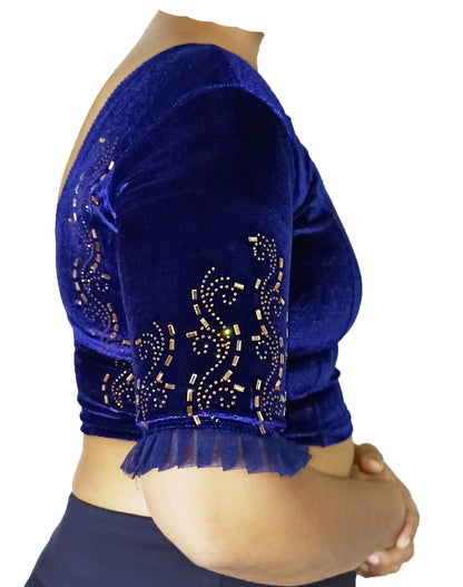 Partywear Soft Velvet Blouse with Stone Work