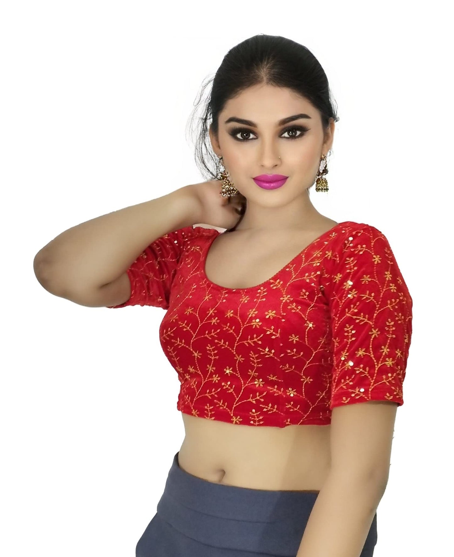 Velvet Saree Blouse with Golden Embroidery