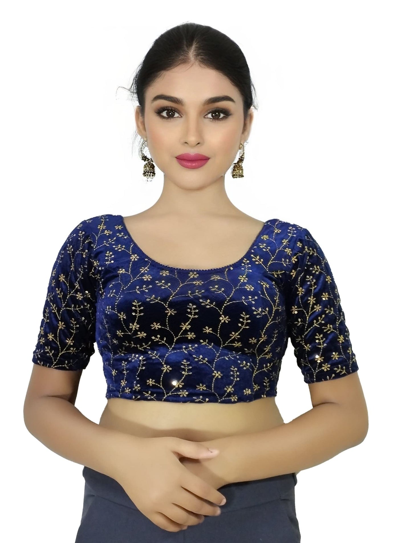 Velvet Saree Blouse with Golden Embroidery