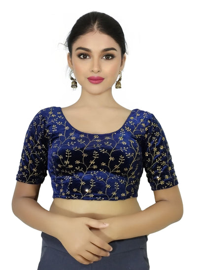Velvet Saree Blouse with Golden Embroidery