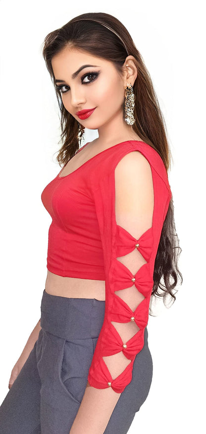 Cotton Stretchable Saree Blouse with Butterfly Sleeves