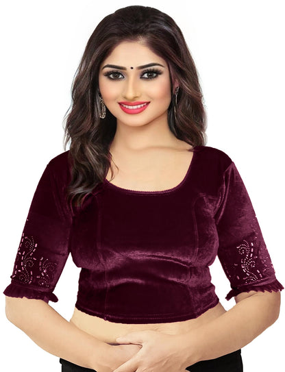 Partywear Soft Velvet Blouse with Stone Work