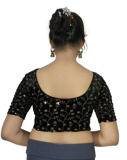 Velvet Saree Blouse with Golden Embroidery