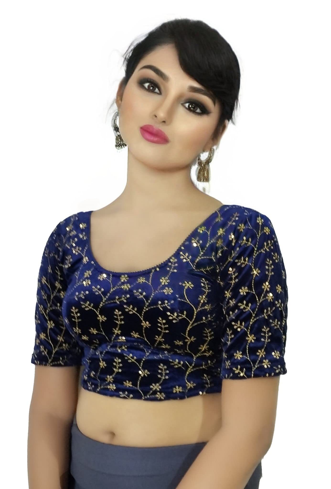 Velvet Saree Blouse with Golden Embroidery