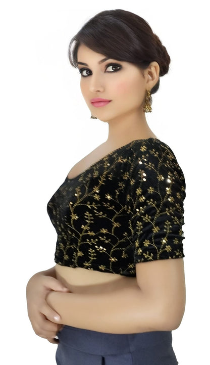 Velvet Saree Blouse with Golden Embroidery