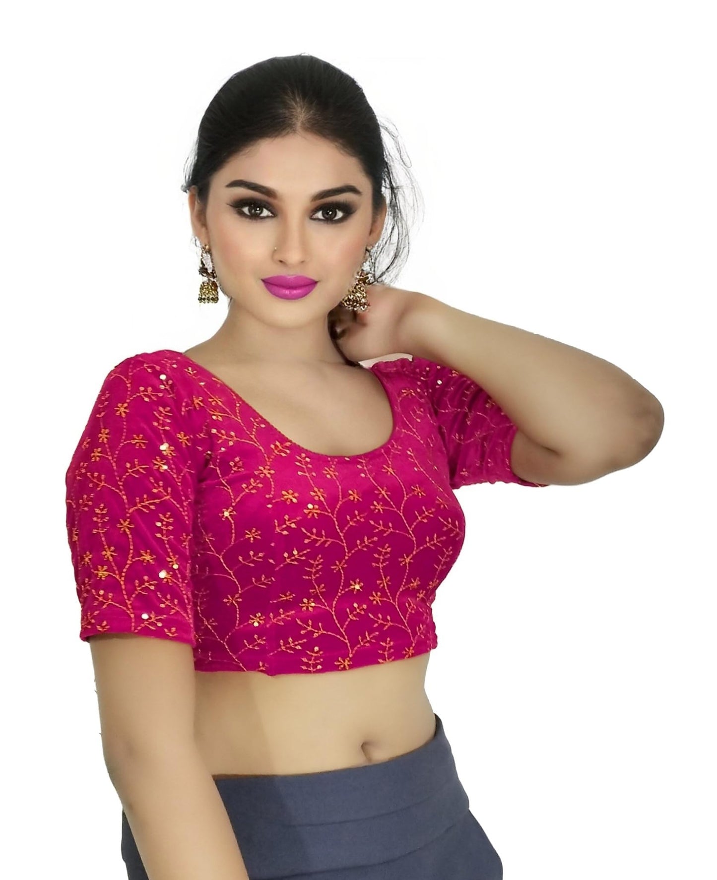 Velvet Saree Blouse with Golden Embroidery