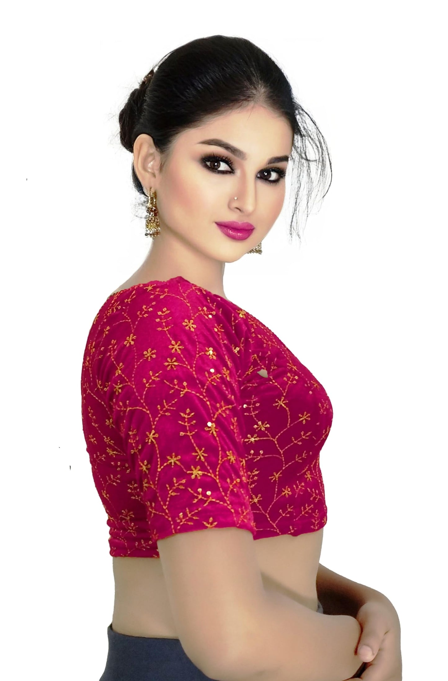 Velvet Saree Blouse with Golden Embroidery