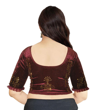 Partywear Soft Velvet Blouse with Stone Work