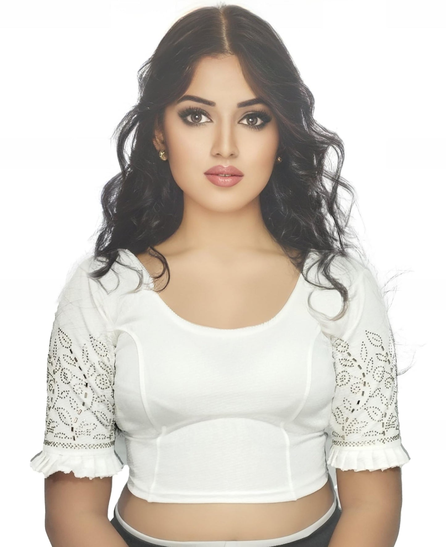 Saree Blouse with Stone Work & Frill Sleeves