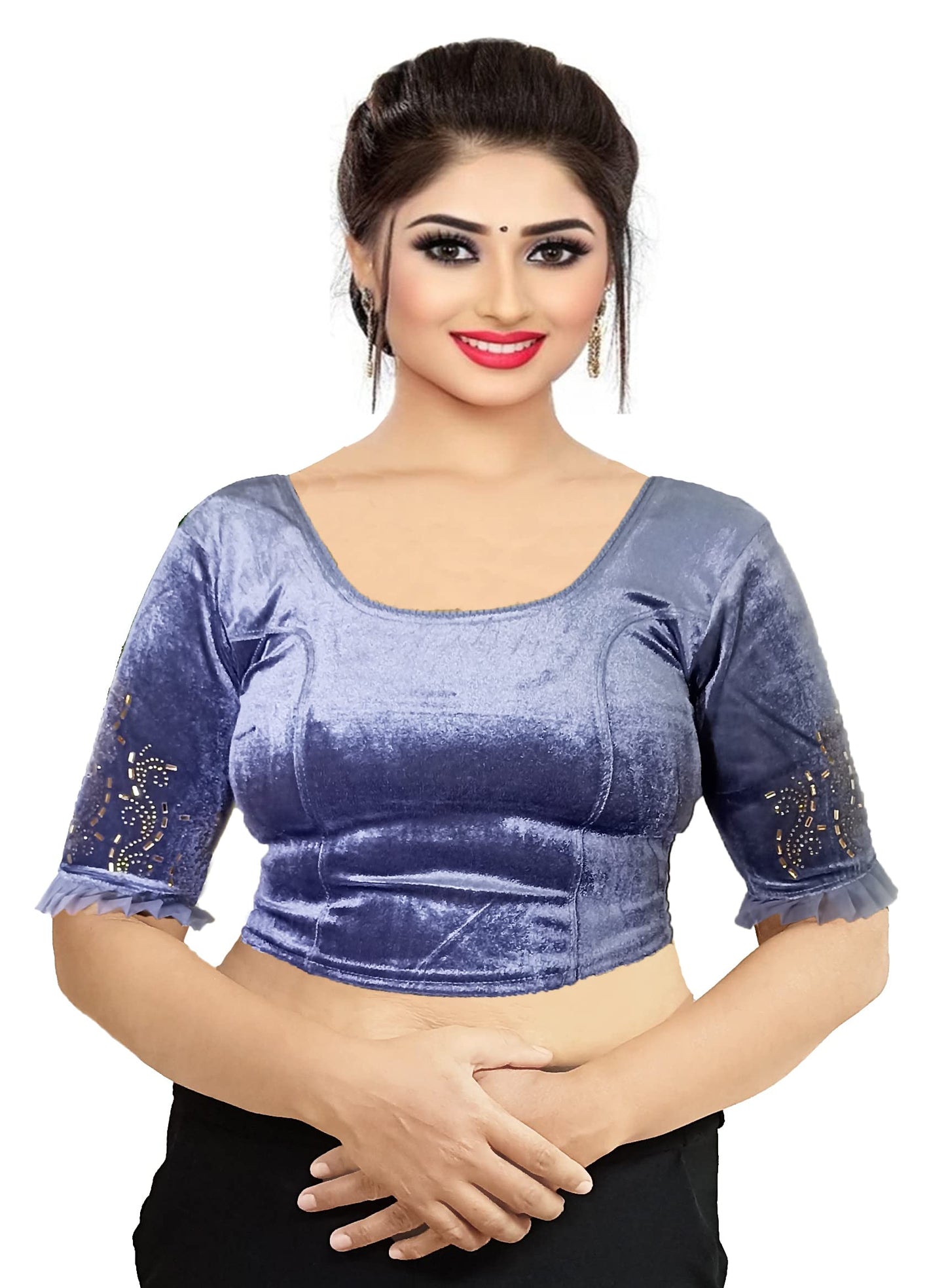 Partywear Soft Velvet Blouse with Stone Work
