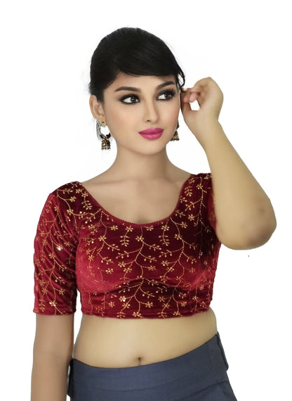 Velvet Saree Blouse with Golden Embroidery