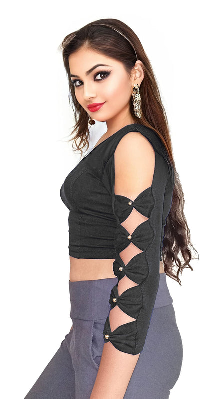 Cotton Stretchable Saree Blouse with Butterfly Sleeves