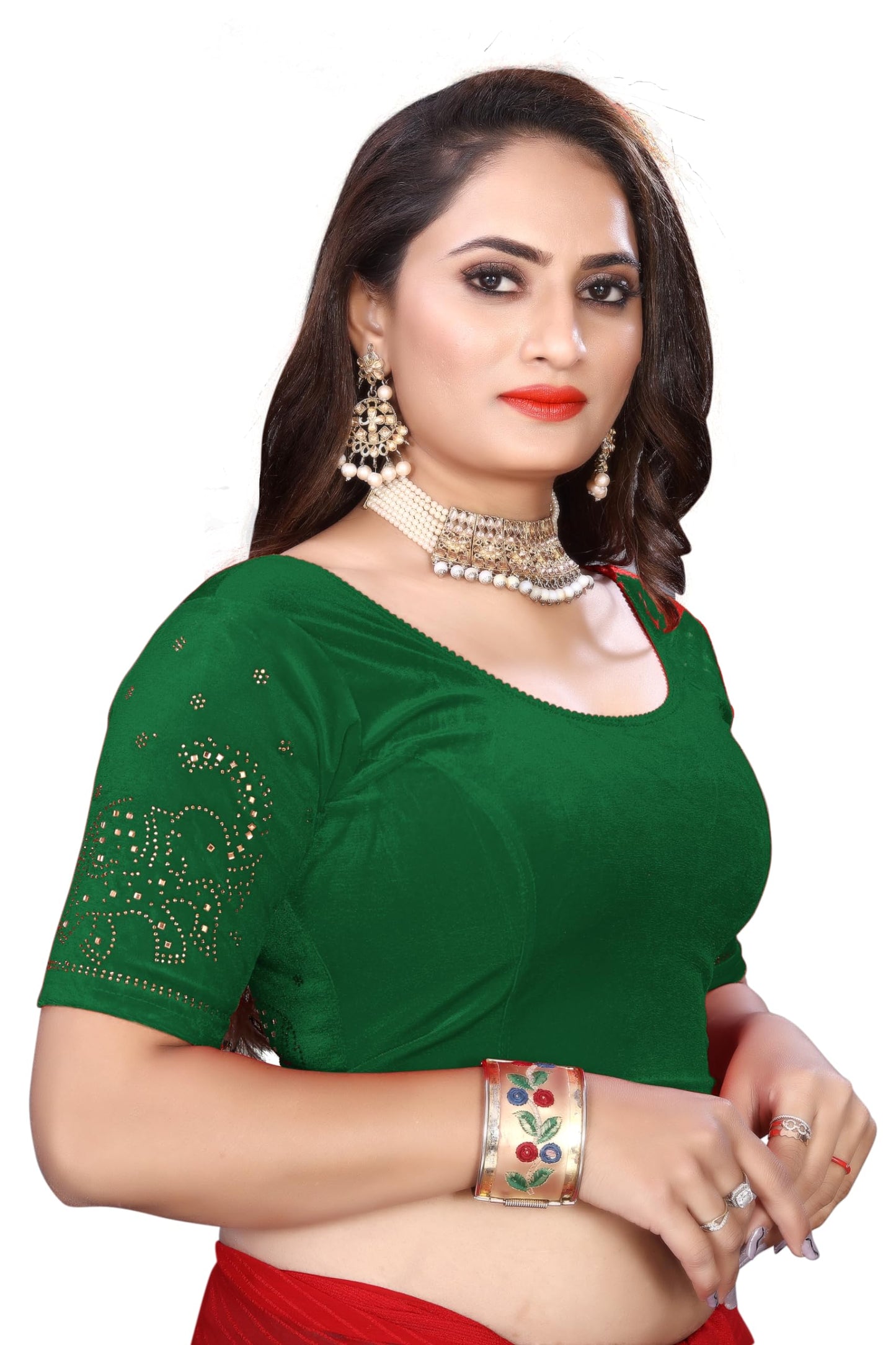 Velvet Blouse with Shimmering Golden Diamond Work