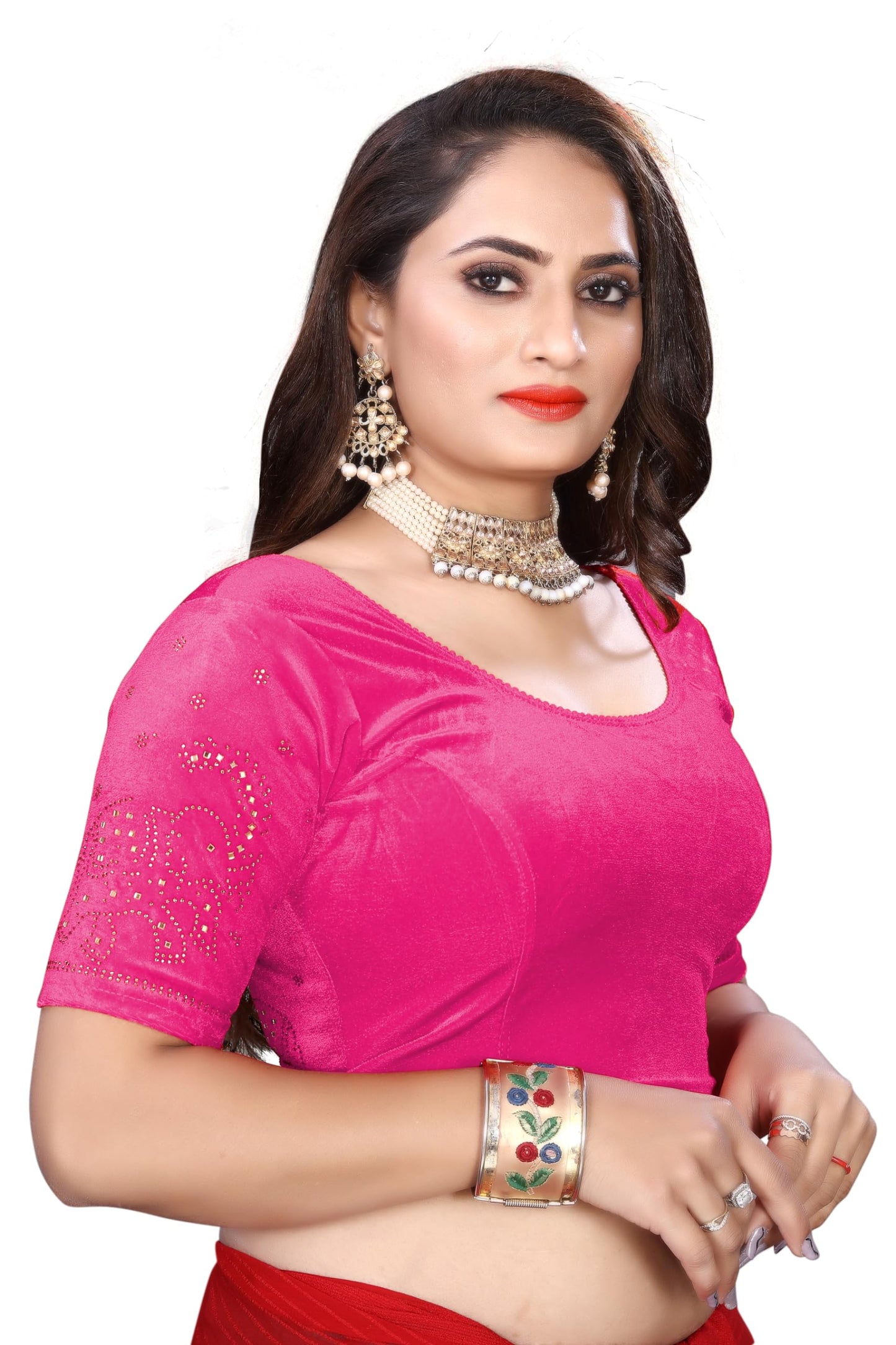 Velvet Blouse with Shimmering Golden Diamond Work