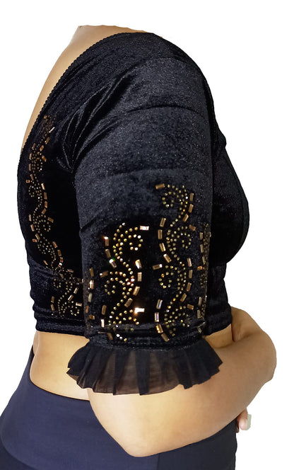 Partywear Soft Velvet Blouse with Stone Work