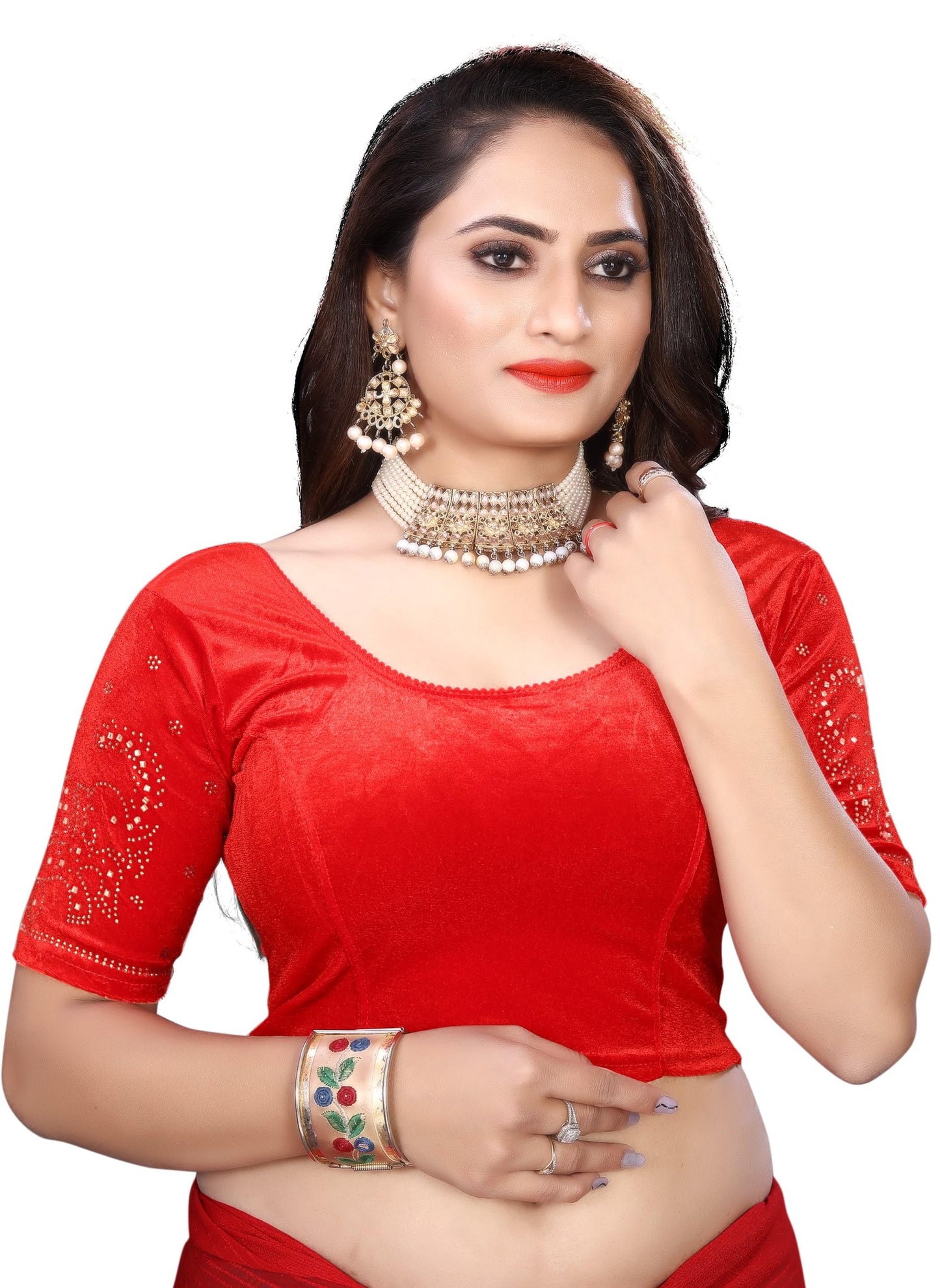 Velvet Blouse with Shimmering Golden Diamond Work