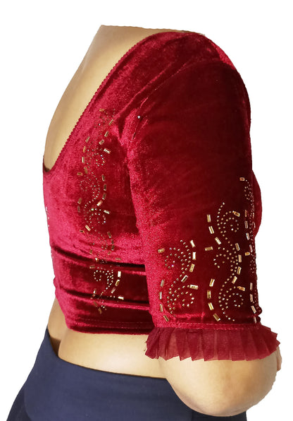 Partywear Soft Velvet Blouse with Stone Work