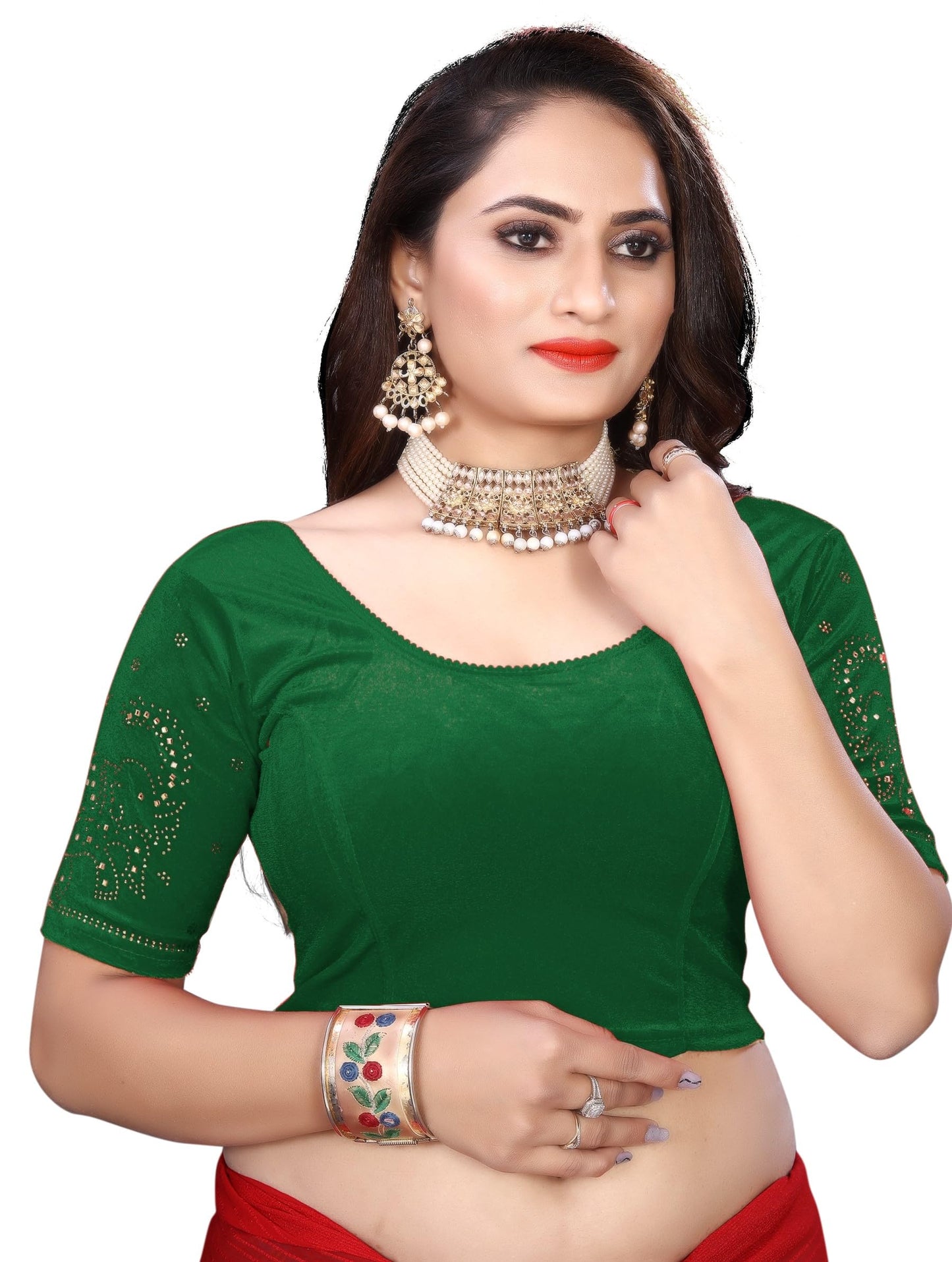 Velvet Blouse with Shimmering Golden Diamond Work