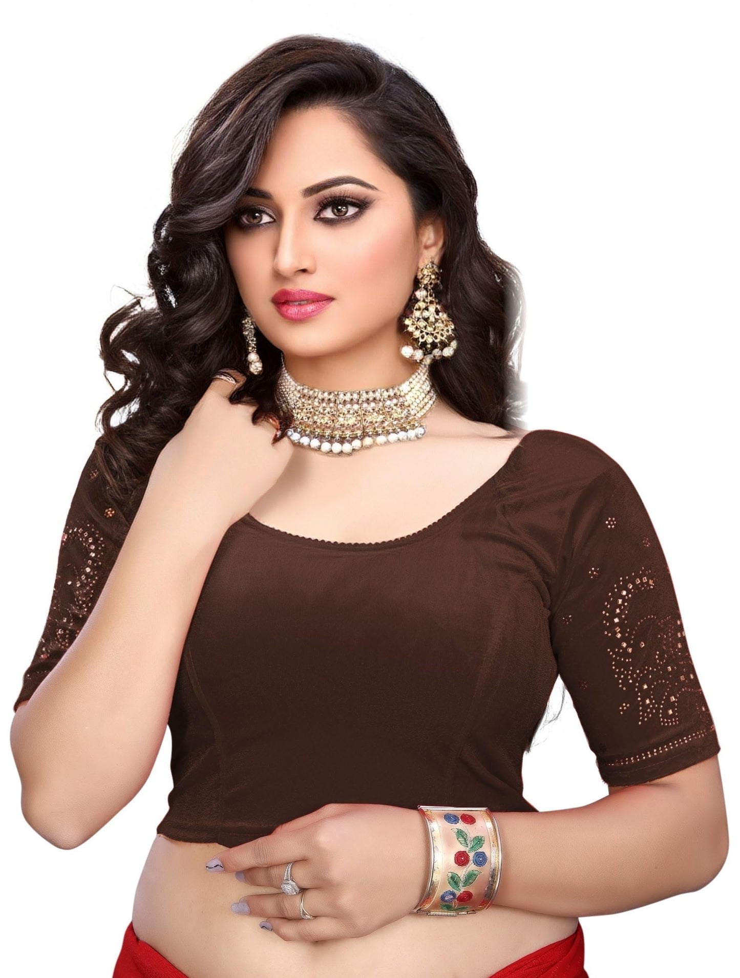 Velvet Blouse with Shimmering Golden Diamond Work
