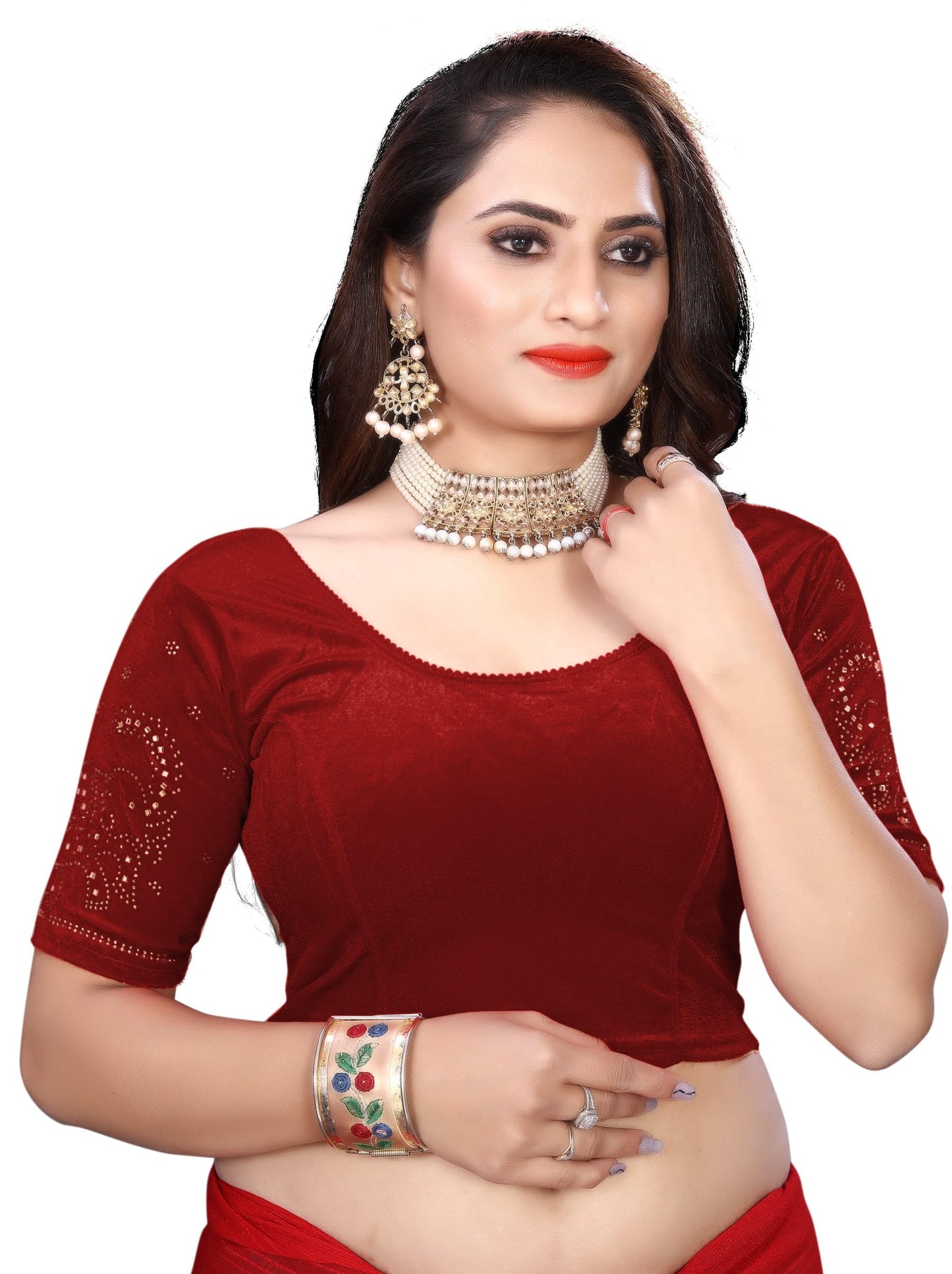 Velvet Blouse with Shimmering Golden Diamond Work