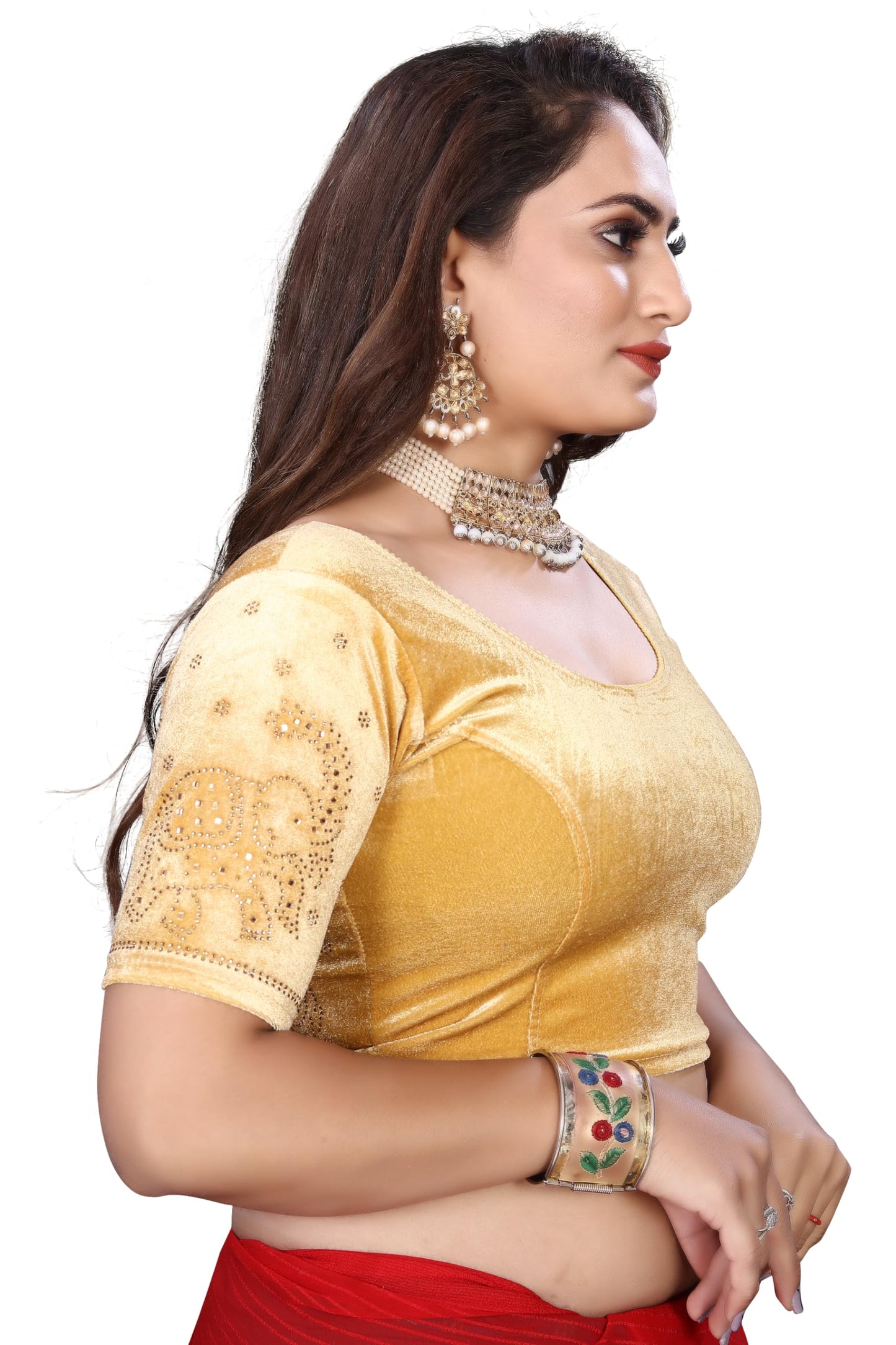 Velvet Blouse with Shimmering Golden Diamond Work