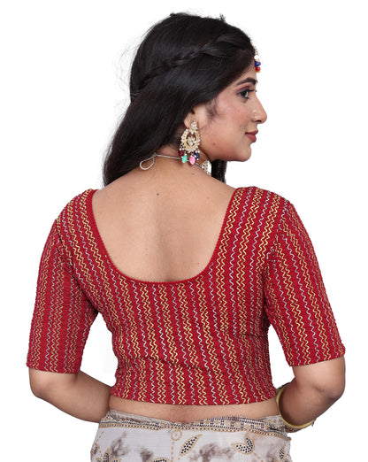 Saree Blouse with Golden Stone Work – Round Neck