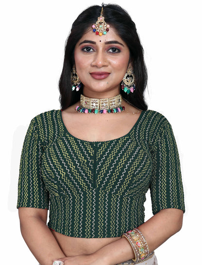 Saree Blouse with Golden Stone Work – Round Neck