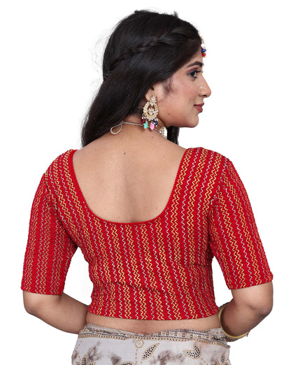 Saree Blouse with Golden Stone Work – Round Neck