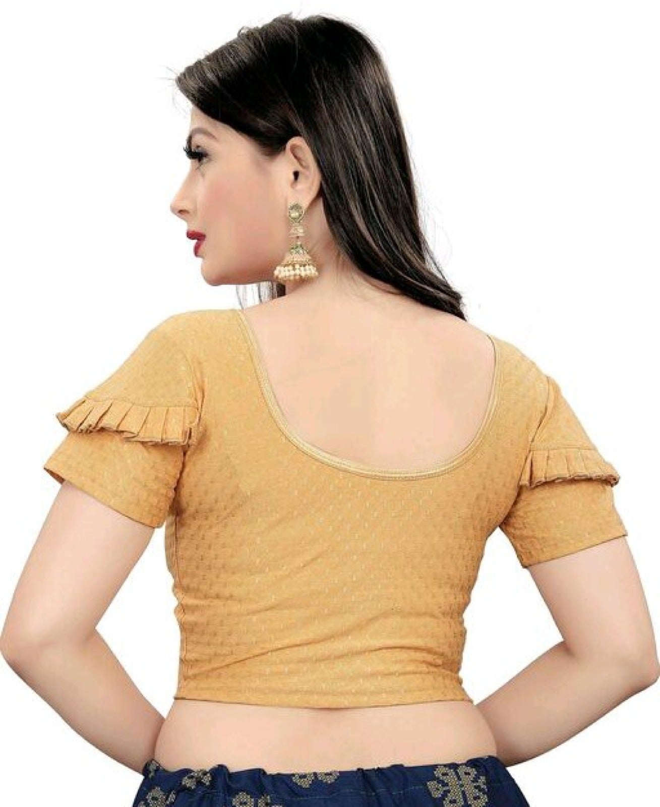 PU Fashion Fancy Frill Sleeve Blouse – Stylish Stretchable Readymade Saree Blouse