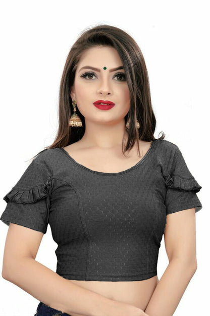 PU Fashion Fancy Frill Sleeve Blouse – Stylish Stretchable Readymade Saree Blouse