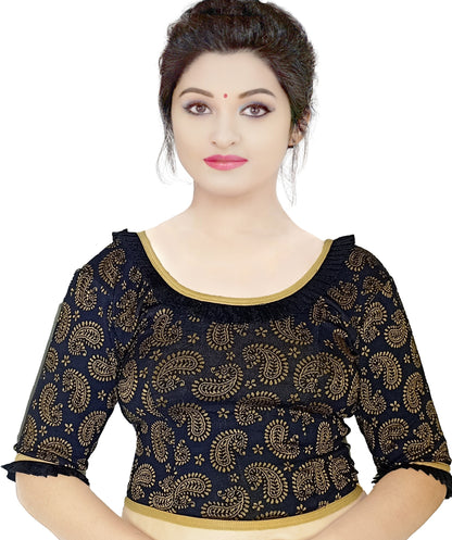 PU Fashion Designer Lycra Blouse – Elegant Paisley Print, Stretchable & Comfortable