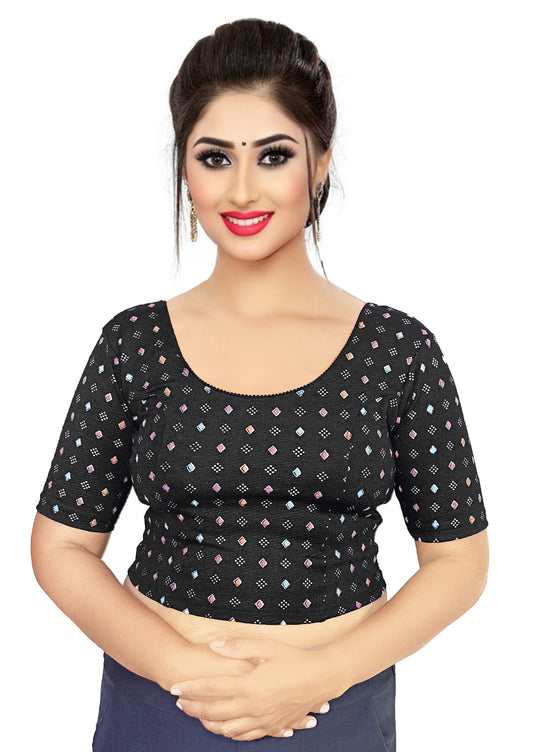 PU Fashion Pigment Print Blouse – Readymade, Stylish Multicolor Design, Elbow Sleeves