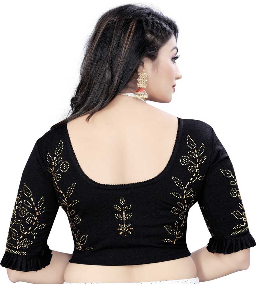 PU Fashion Stretchable Lycra Readymade Blouse with Frill & Swarovski Work